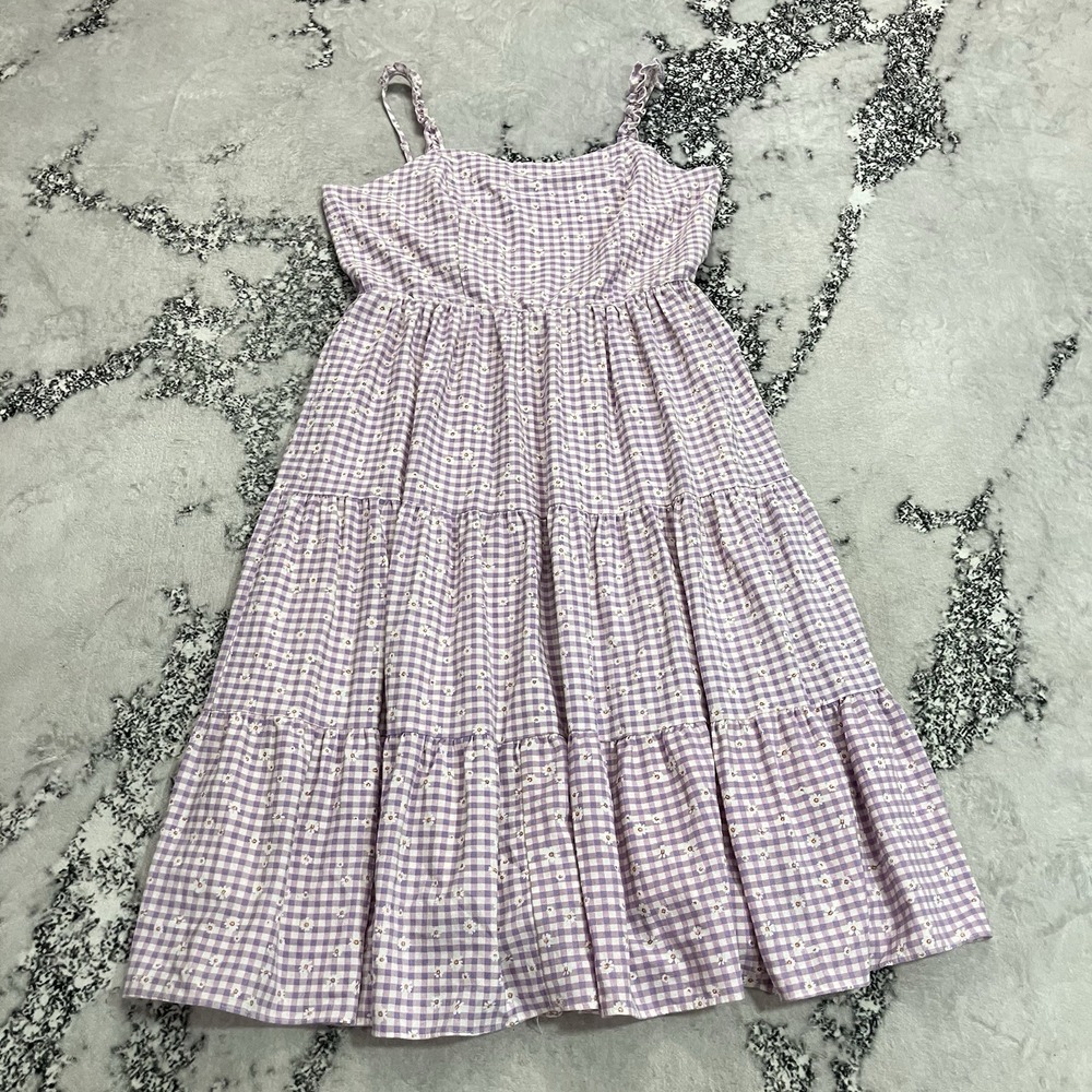 City Chic Women's Size M 18 Purple Gingham Floral Tiered Midi Sundress